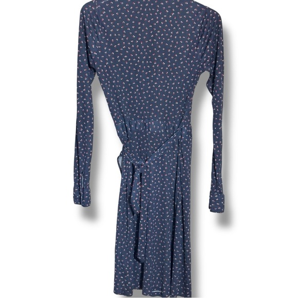The Limited Navy Long Sleeve Printed Mini Wrap Dress With Collar - Picture 14 of 14